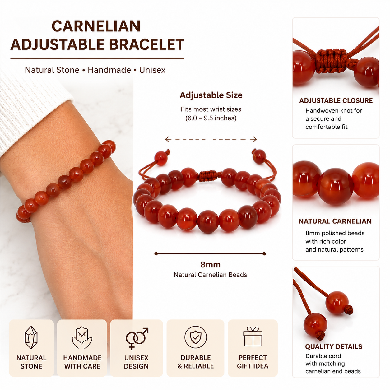 Carnelian 8mm Bracelet