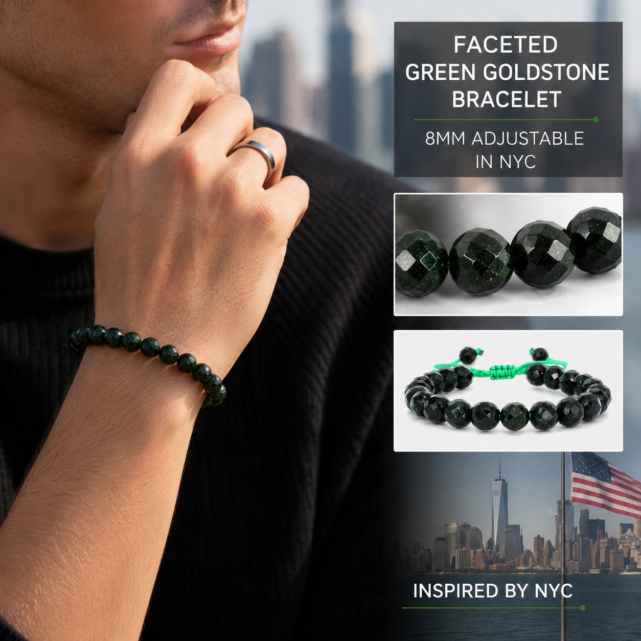 FACETED GREEN GOLDSTONE