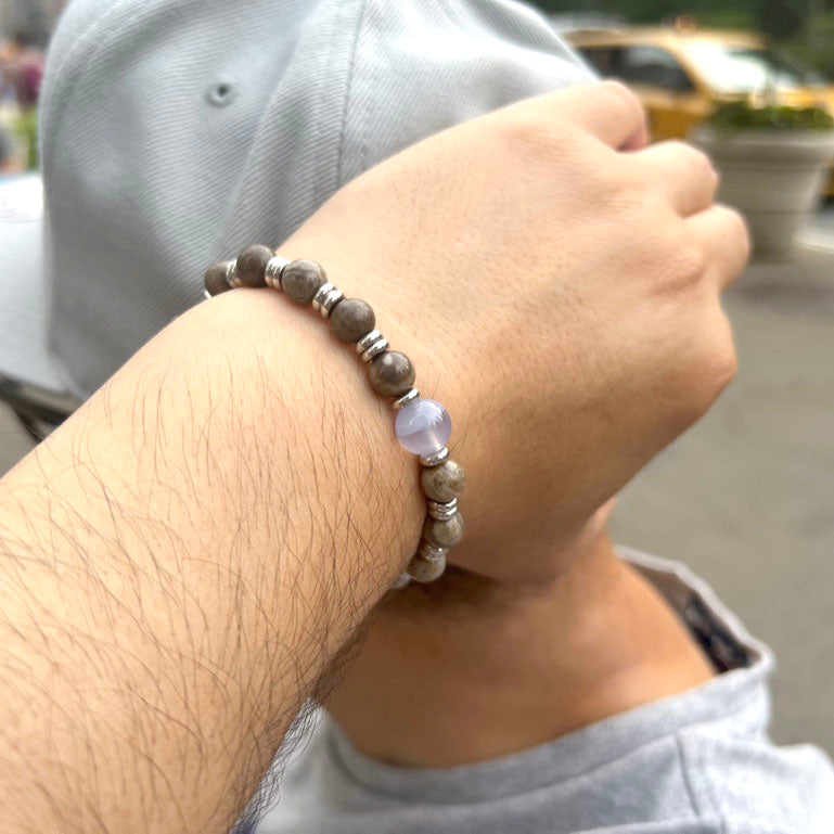 Men's Silver Leaf Jasper Bracelet