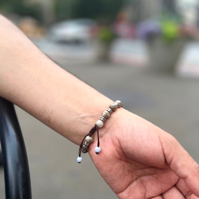 Men's Silver Leaf Jasper Bracelet