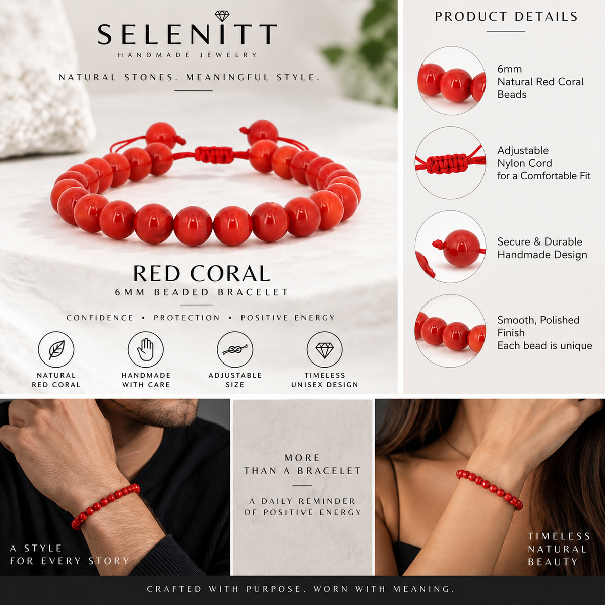 Red Coral Bracelet 6mm