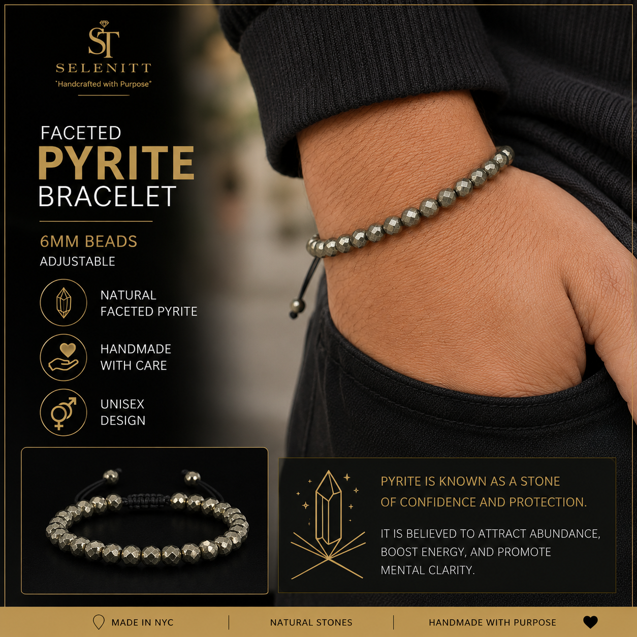 Faceted Pyrite Bracelet | 6mm