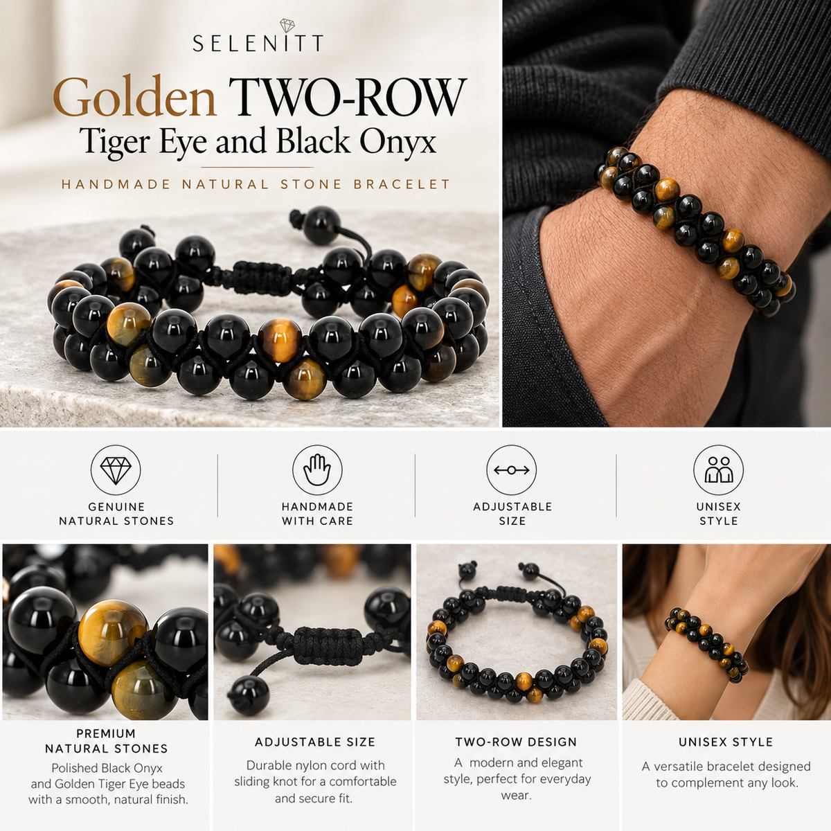 Golden Tiger Eye & Black Onyx Bracelet | 6mm
