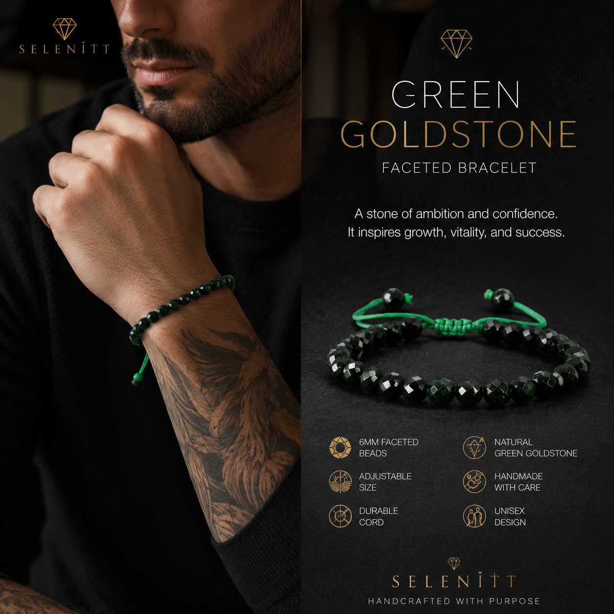FACETED GREEN GOLDSTONE