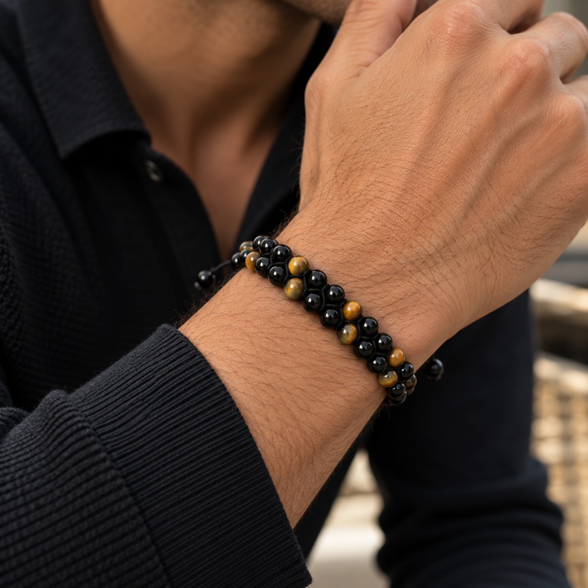Golden Tiger Eye & Black Onyx Bracelet | 6mm