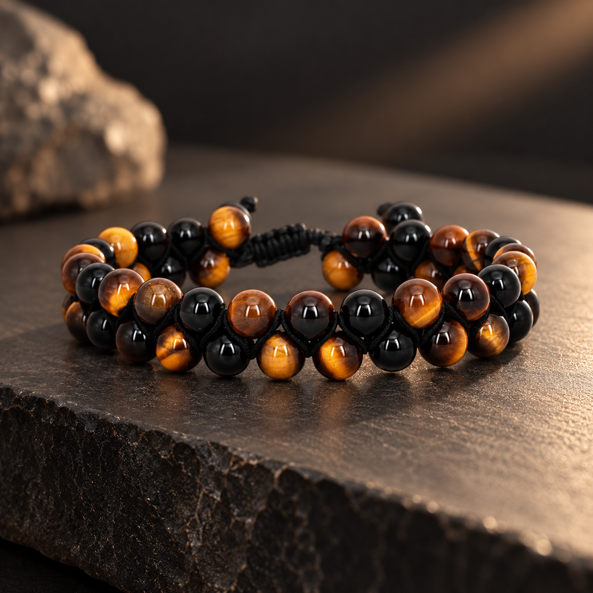 Two-Row Tiger Eye & Black Onyx Bracelet