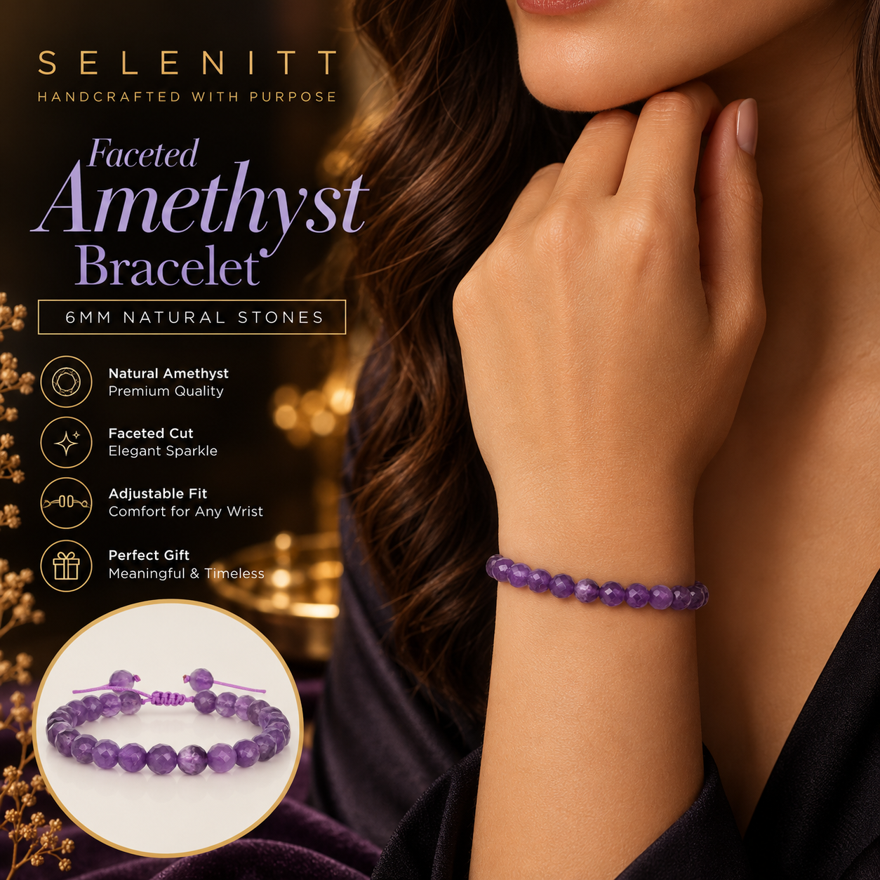 Faceted Amethyst  – 6mm