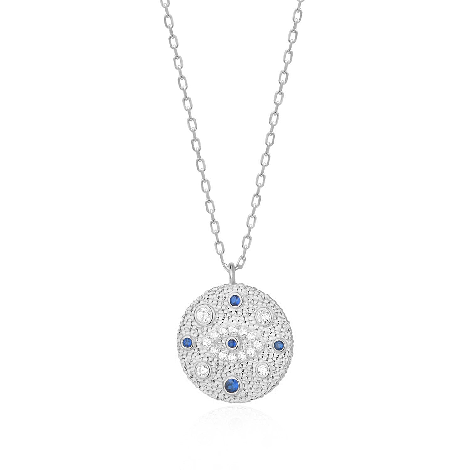 Blue and White Crystal Medallion Necklace