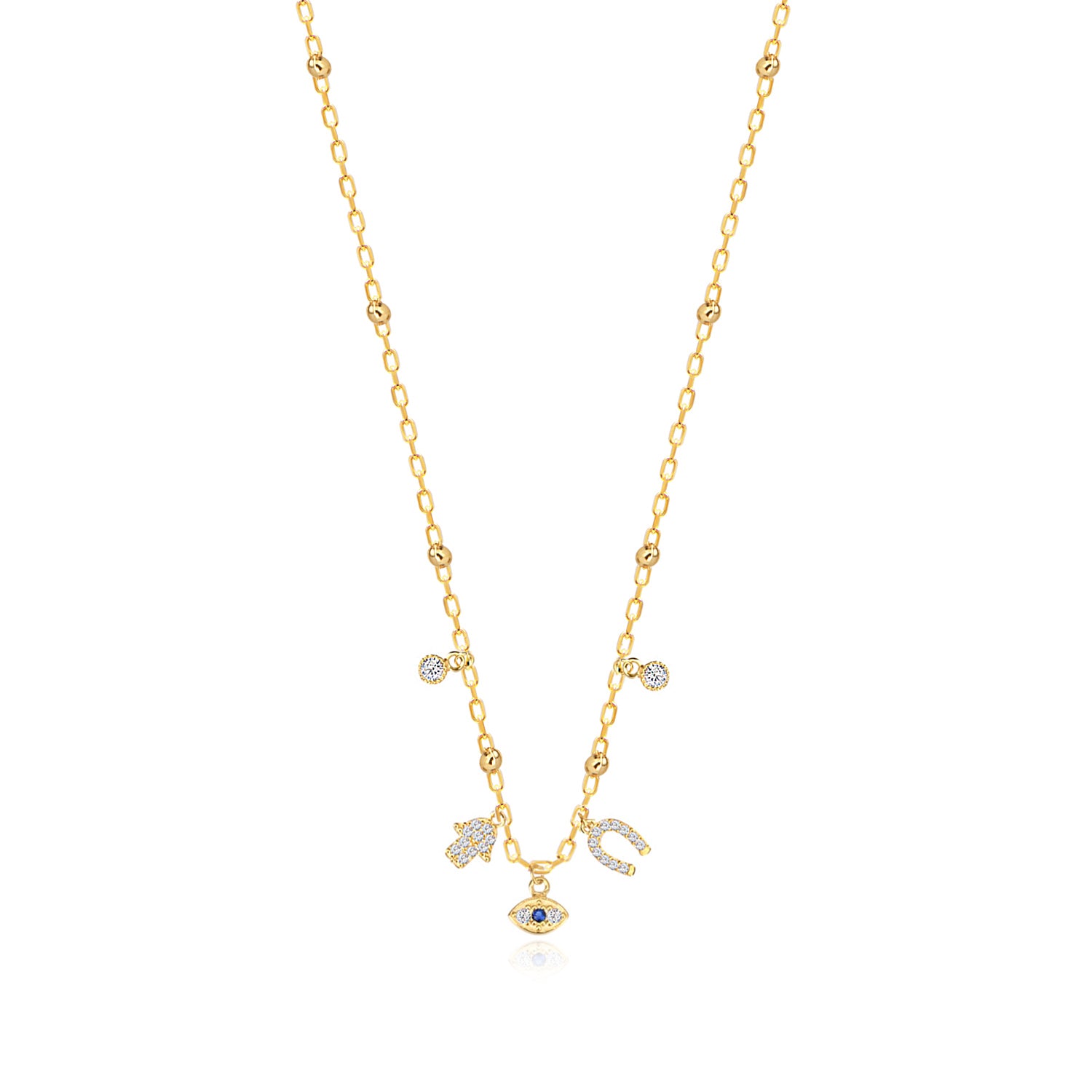 Silver Charm Necklace with Sapphire