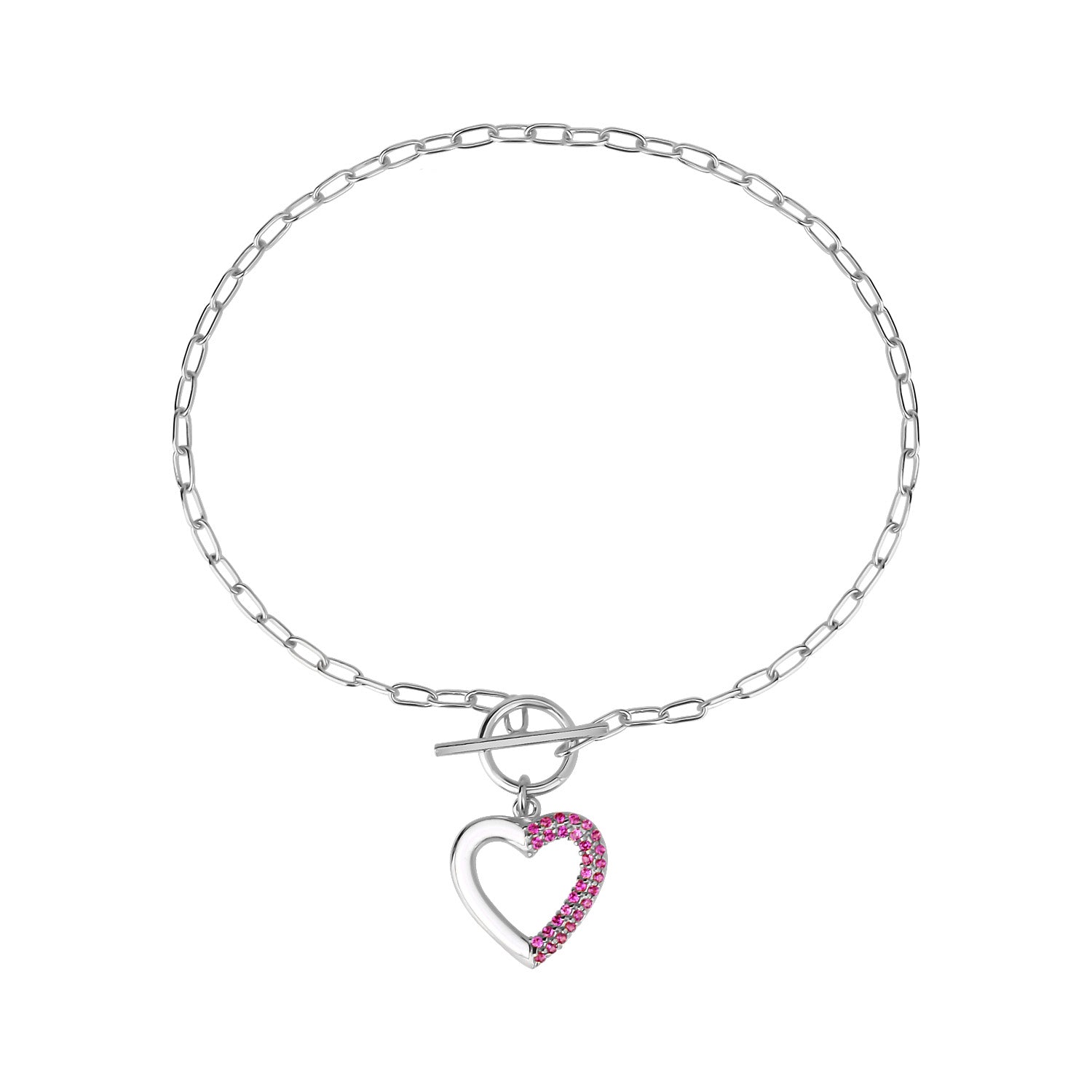 Silver Heart Charm Bracelet with Pink Sparkle
