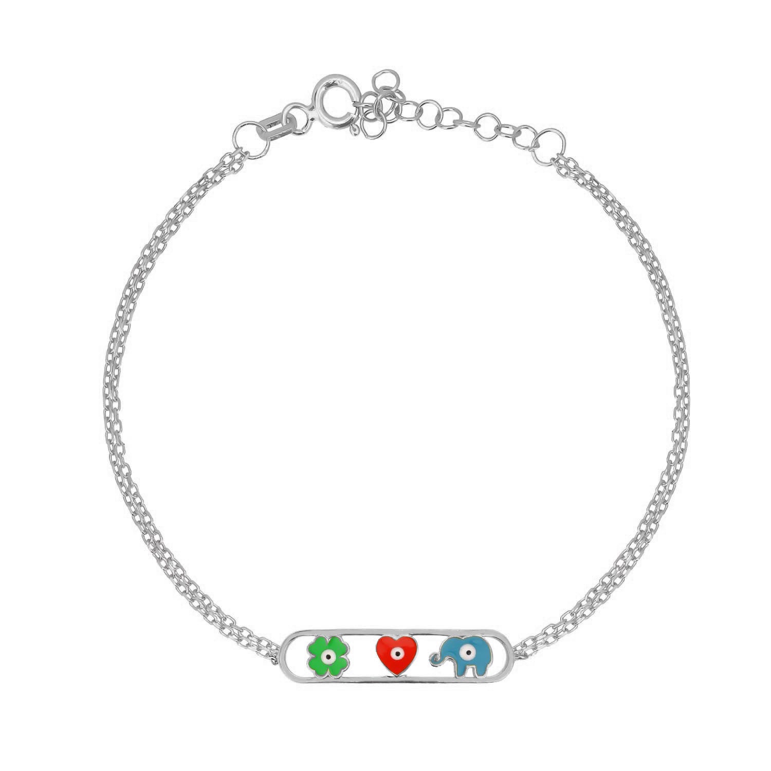 Silver Charm Bracelet with Flower, Heart & Elephant