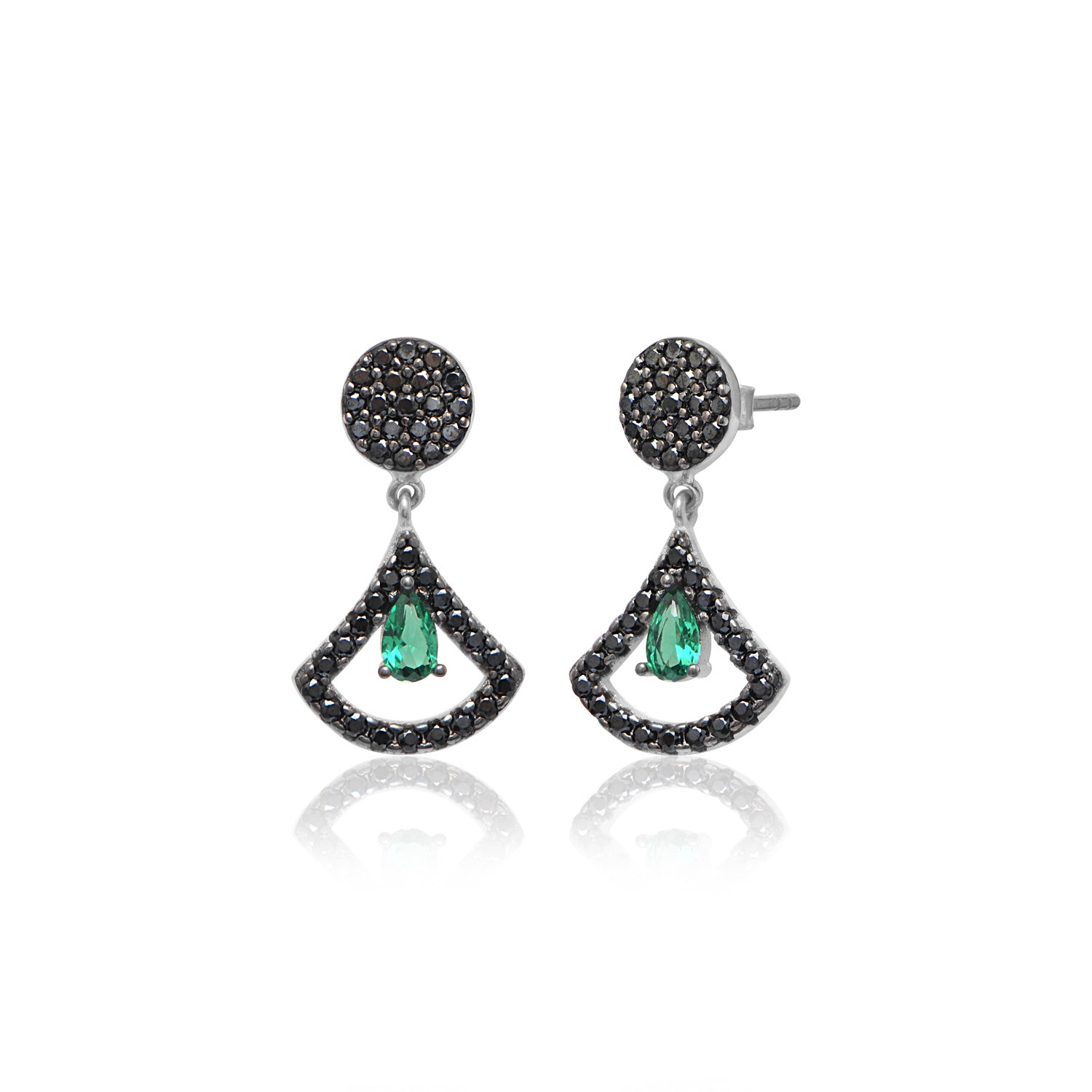 Sterling Silver Drop Earrings with Green Teardrop