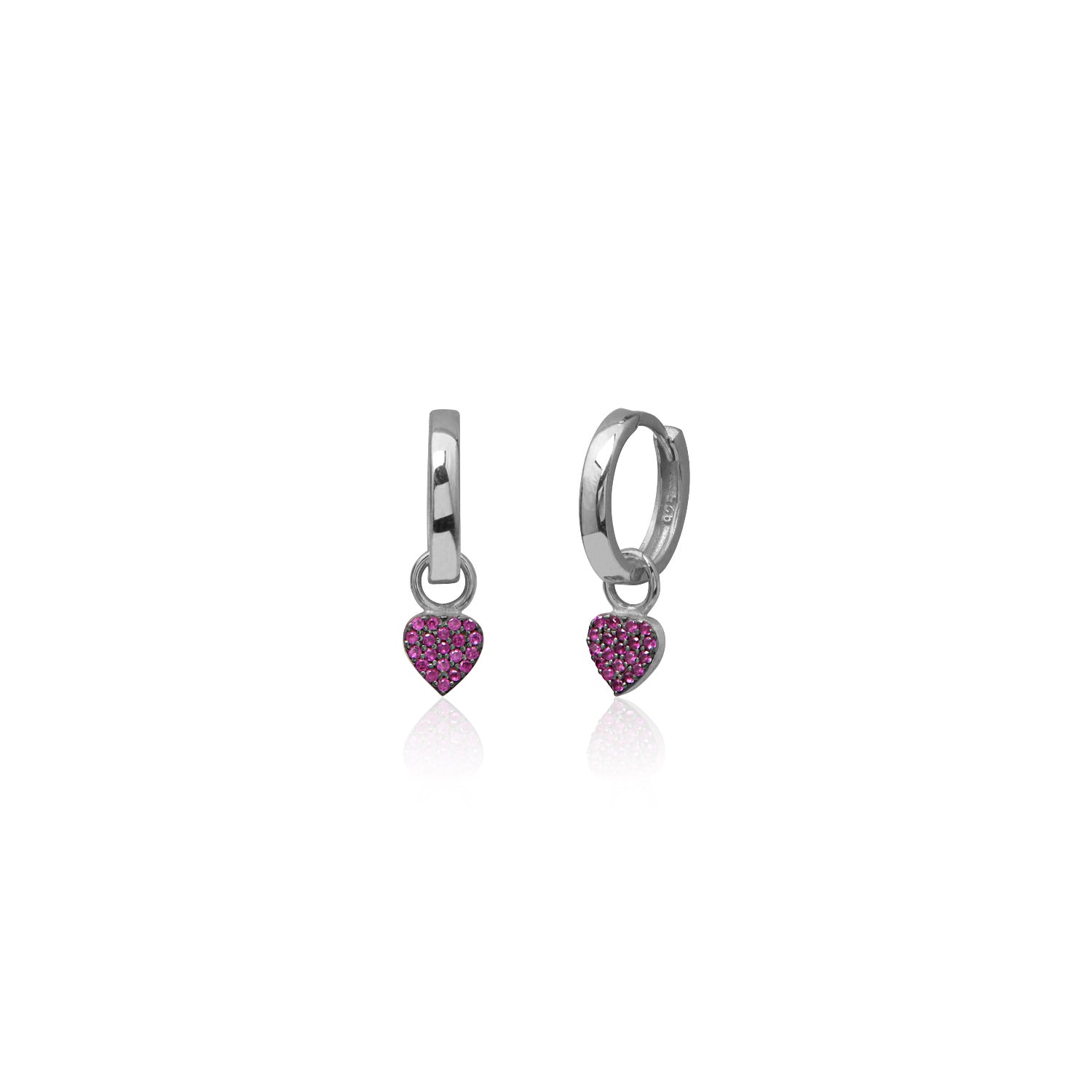 Sterling Silver Hoop Earrings with Pink Heart Charms