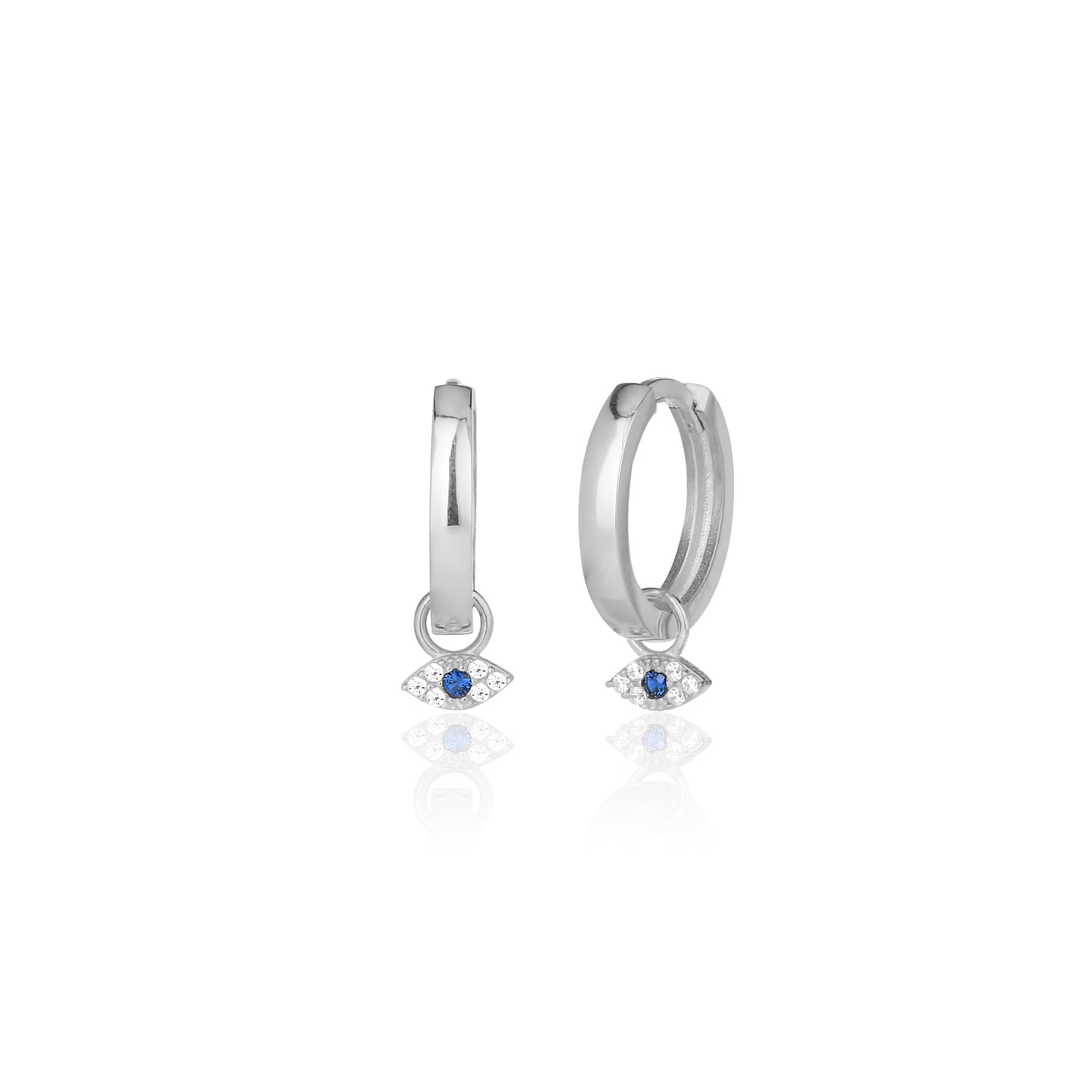 Silver Hoop Earrings with Blue Eye Charm