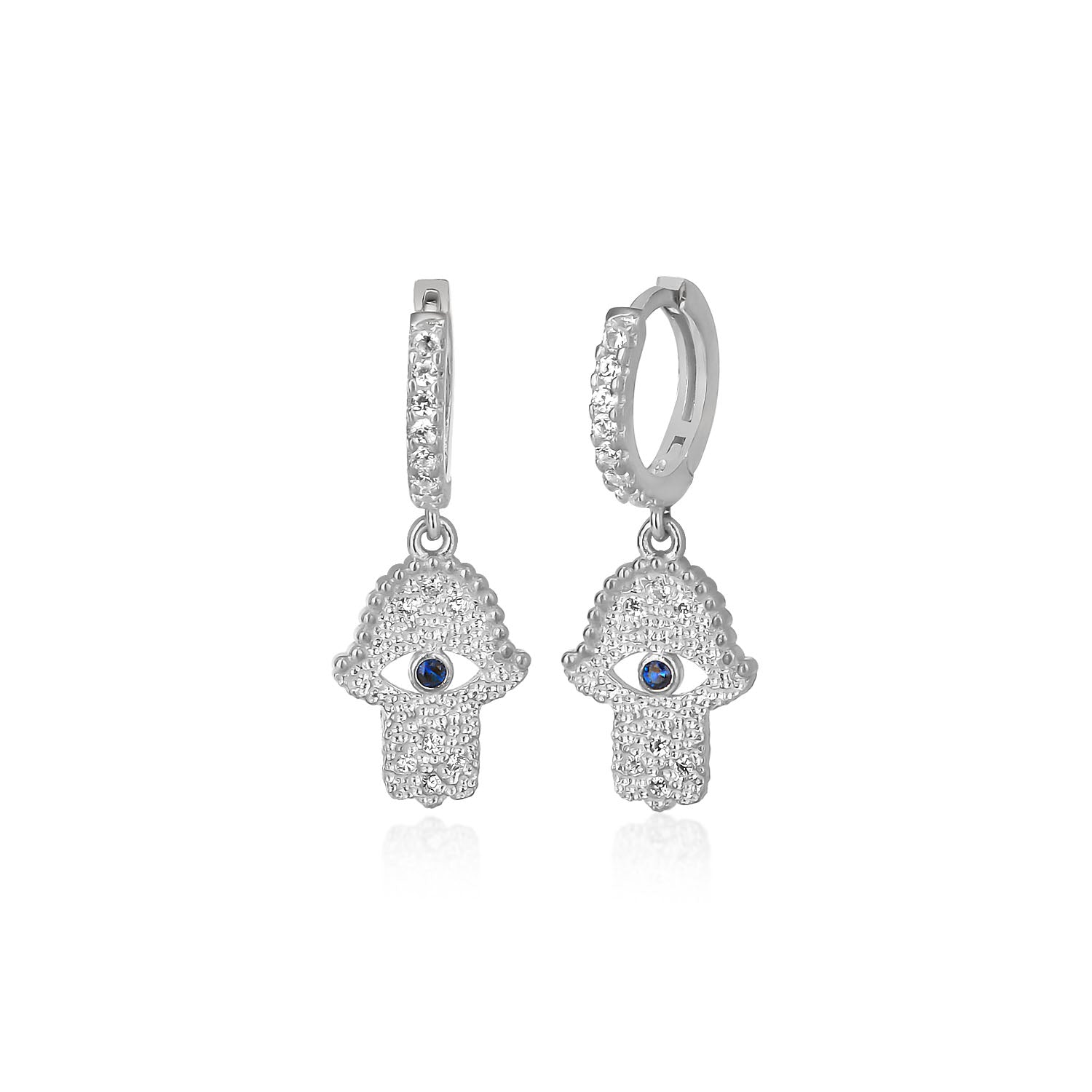 Sparkling Hamsa Hand Silver Earrings