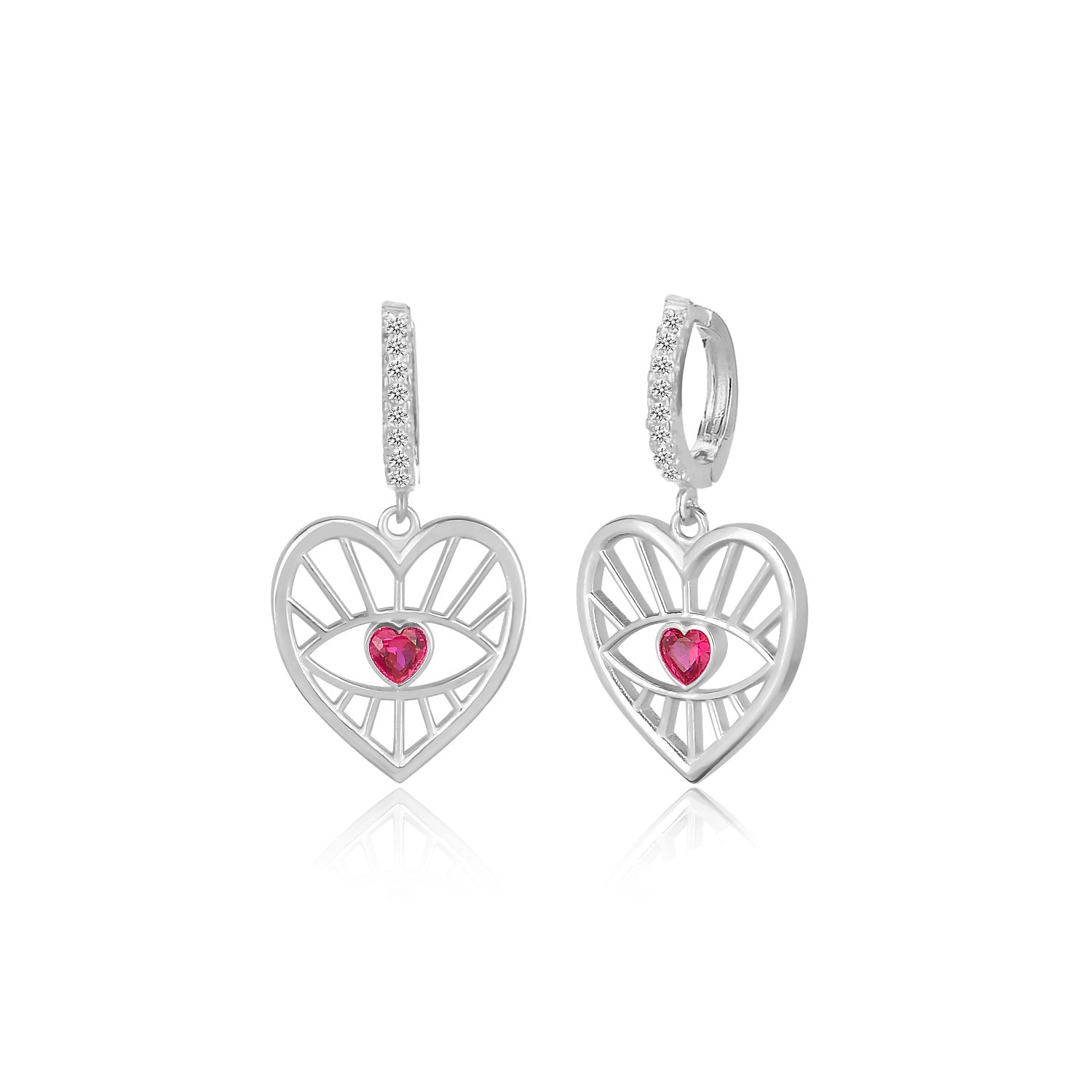 Heart & Eye Silver Drop Earrings