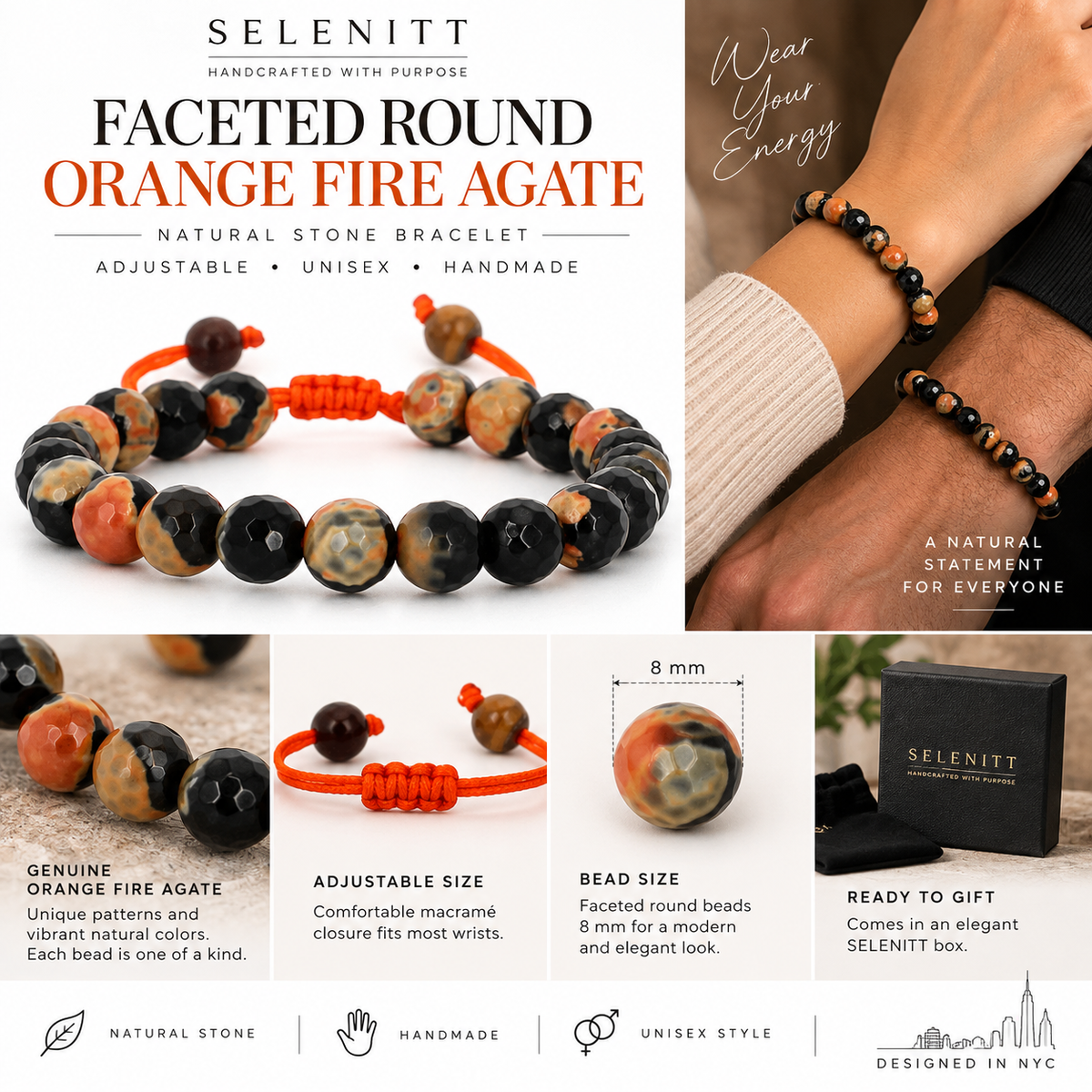 Faceted Orange Fire Agate